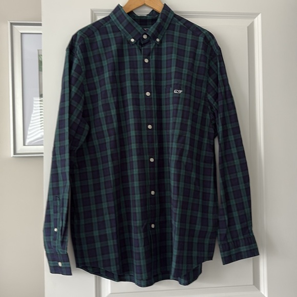 Vineyard Vines Men's Green and Blue Plaid Shirt - Picture 2 of 7